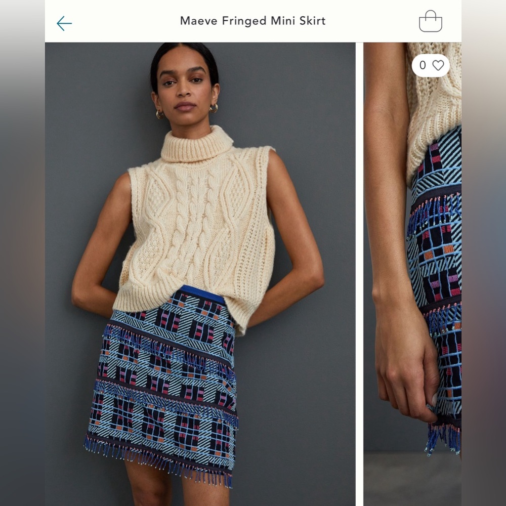 Maeve blue / multicolored skirt with beaded fringe